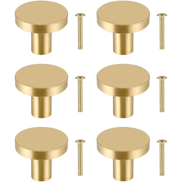 6 Pieces Drawer Knobs, Gold Furniture Knobs, Round Cabinet Knobs, Gold Brass Drawer Knobs, Kitchen Door Handles for Decor 20 25 mm