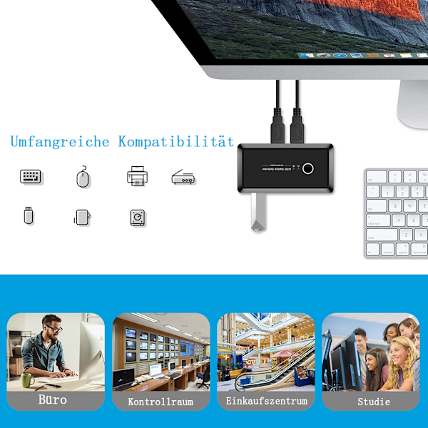 Plug and Play USB-switch, bred kompatibilitet 2 in 5 ut väljare för 4 enheter och ljud, SuperSpeed USB 3.0 dataöverföring, aluminiumskal erbjuder