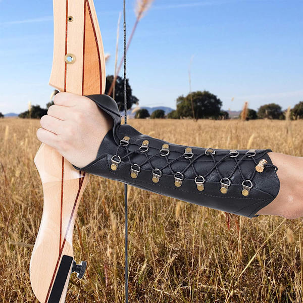 PU Läder Bågskydd Arm Guard Handskydd Stöd, Svart