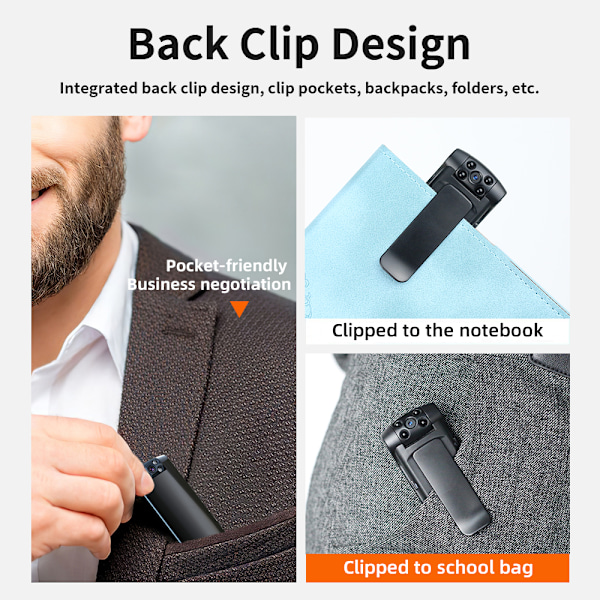 Bärbar videoinspelare, Mini kroppskamera med lång batteritid, Designad för uthållighet