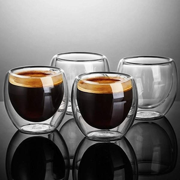 4 stk. Dobbeltvegget Skuddglass Dobbeltvegget Espresso Kaffe Kopp 80ml