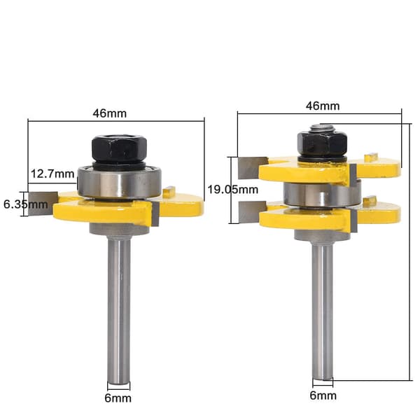 2 stk. 6MM Skaft Matchet Fer og Not Fræsersæt 3 Fløjte T Sha