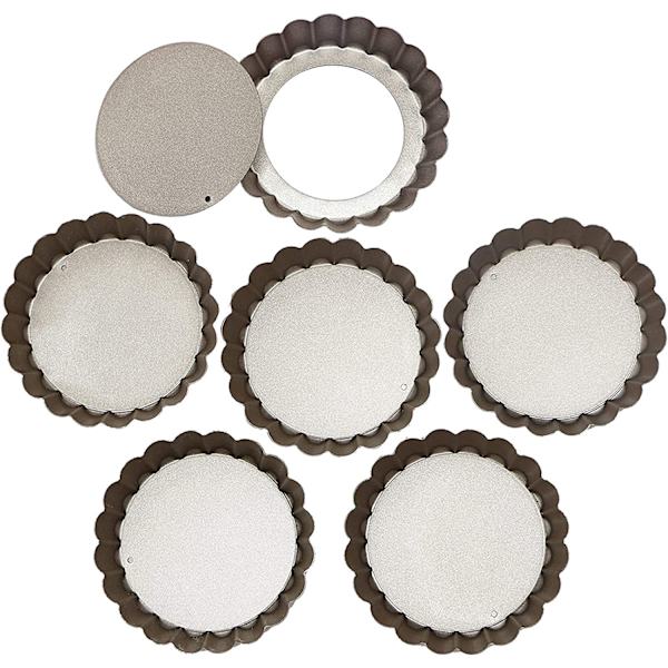 6 stk 4 tommers mini terteform Non-Stick Quiche Pan Flyttbar, Grå