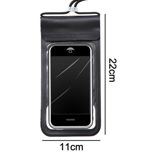 Udendørs gennemsigtig velcro mobiltelefon vandtæt taske, sort