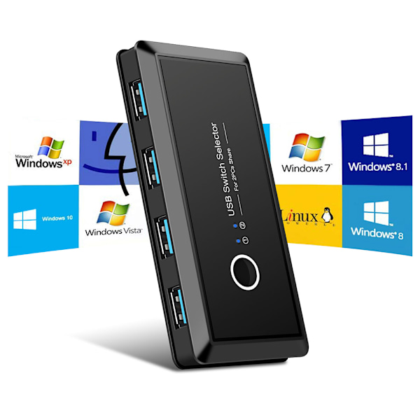 Plug and Play USB-switch, bred kompatibilitet 2 in 5 ut väljare för 4 enheter och ljud, SuperSpeed USB 3.0 dataöverföring, aluminiumskal erbjuder