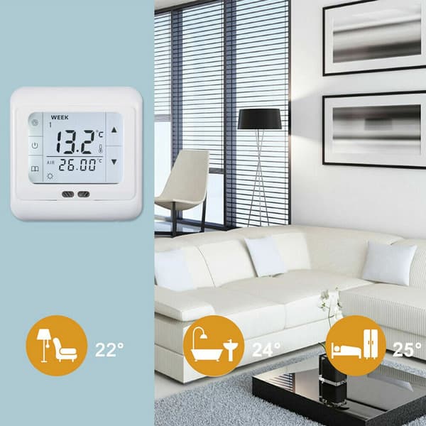 Digital termostat til boligvarmesystemer, programmerbare tider og temperaturer gulvsensor med børnelåsfunktion, digital touchscreen