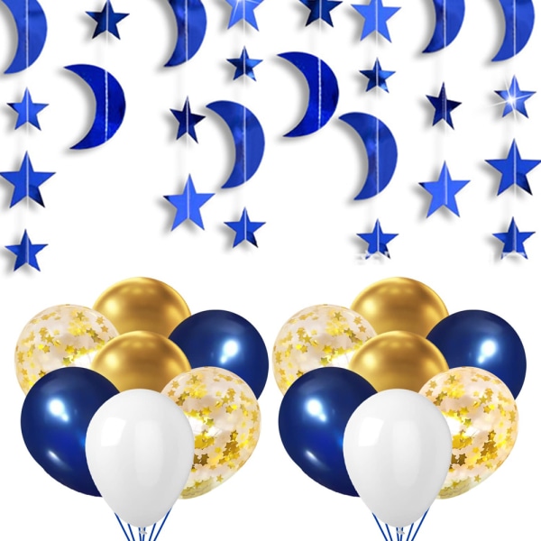 2-sæt Blue Star Moon Party Decorations Kit Hanging Crescent