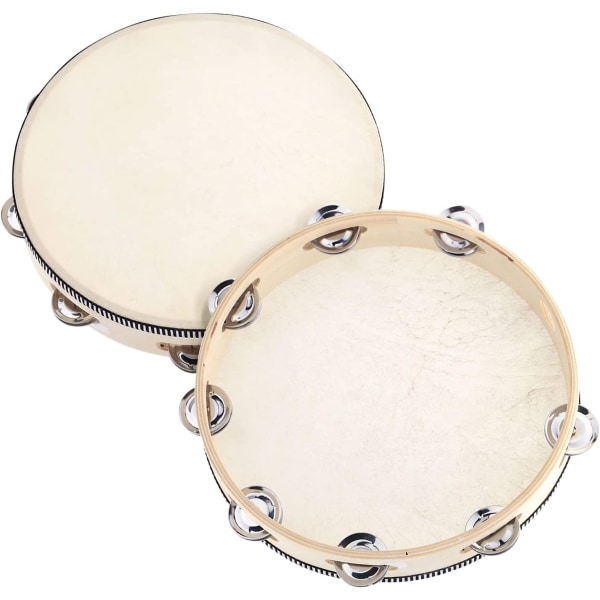10" håndholdt tamburintrommeklokke bjørkmetalljingler