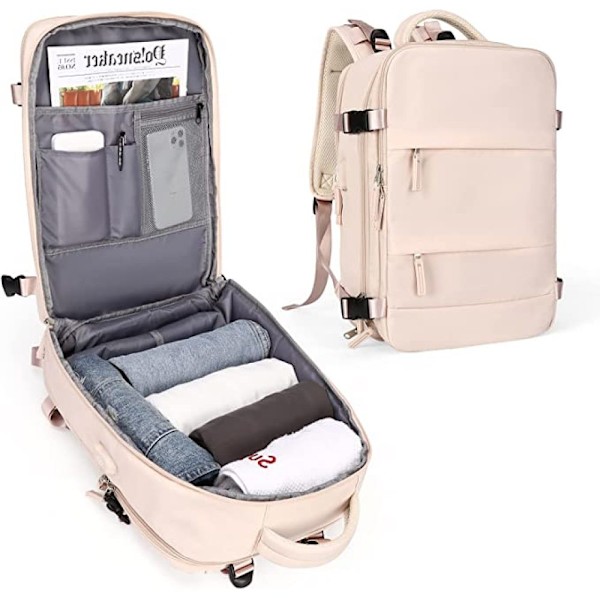 Reseryggsäck med USB-laddning, vadderad laptopväska för säker transport av din 14-tums laptop