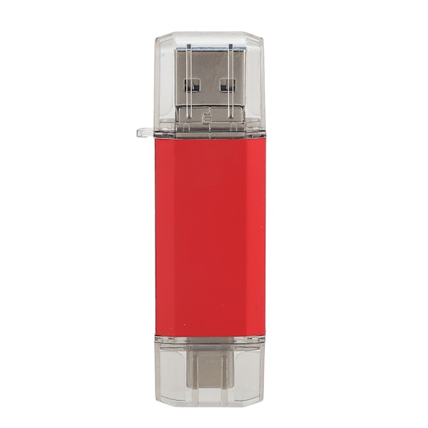 Minnessticka med aluminiumlegeringsskal, dubbla USB 3.1-kontakter för iPhone, Android-telefoner, PC, MacBook extern datalagring, 64 GB röd, Plug And
