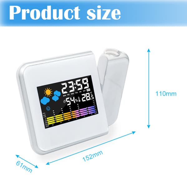 Mångsidig Projektionsväckarklocka, Väderprognos, Hygrometer & Termometer, Lätt att Använda, Tydlig Display, för Sovrum, Kontor & Vardagsrum