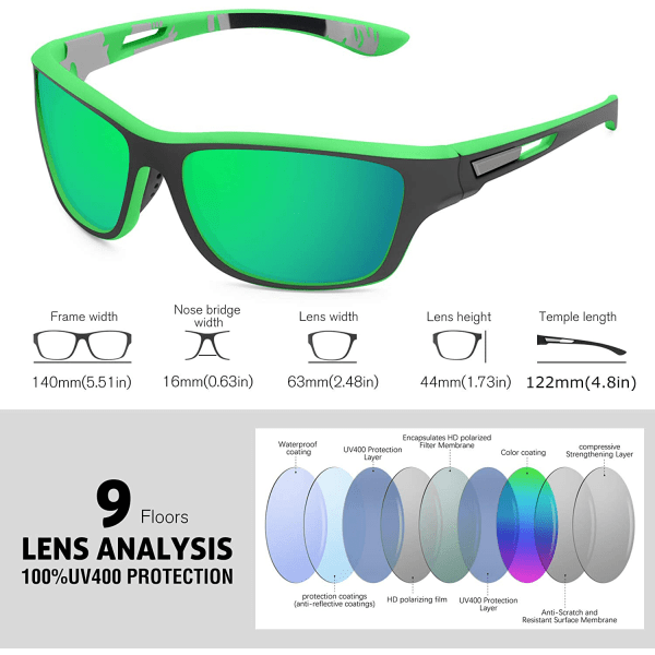 Polariserede sports solbriller 100% UV-beskyttelse briller, grøn
