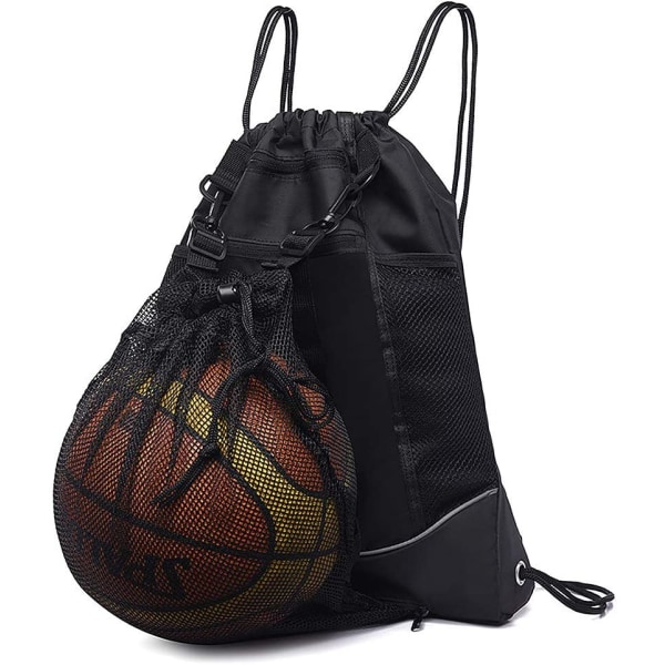 Guttesnorer med snøring Basketball Foldable Gym Backpack Gym Bag, Svart