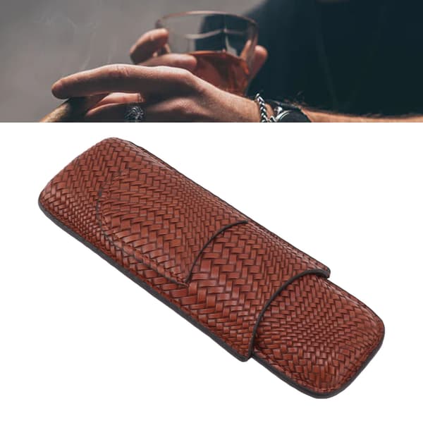 Cigarrfodral, Resevänlig Form Bärbart Lädertextur Cigarrfodral med Praktisk Cutterficka, Elegant Vävd Mönsterdesign för Utomhusbruk