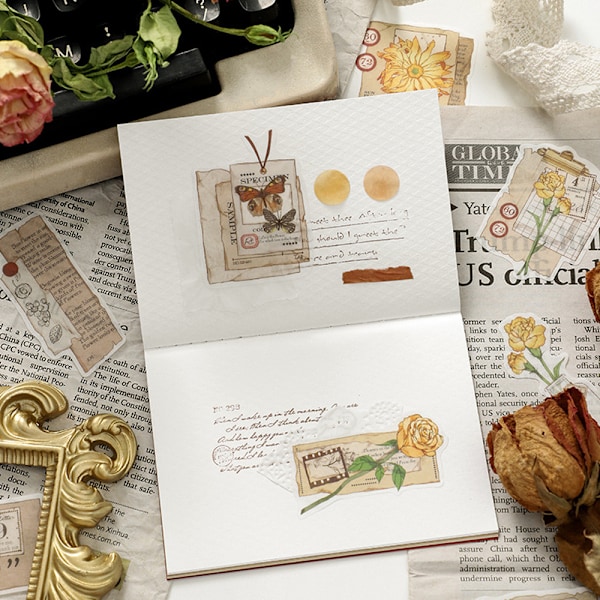 Estetiska Retro Pappersdagboksdekaler, Perfekta För Att Personalisera Ditt Scrapbooking-kit Och Planner Junk Journaling, HD-tryckning Säkerställer Livfullhet