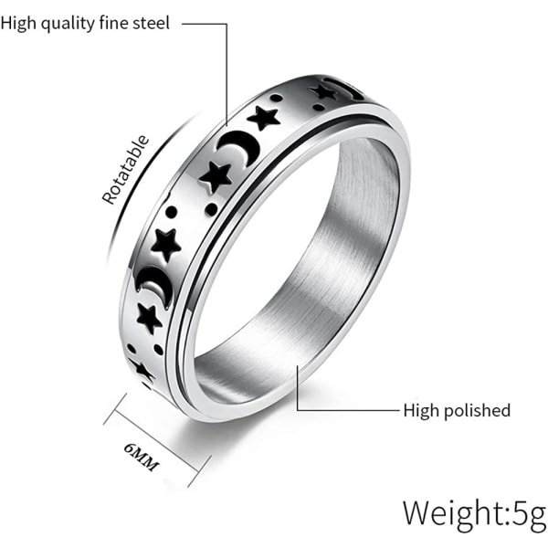 Titanium rostfritt stål Spinner Rings Moon and Star Fidget Ring