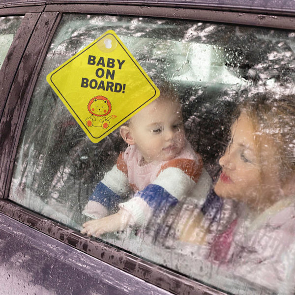 Söta Baby on Board-dekaler med Lejon-Giraffmönster, Starka Färger & Stark Sugpropp för Bilrutor, Återanvändbara & Hållbara Babysäkerhetsskyltar, Säkerhet
