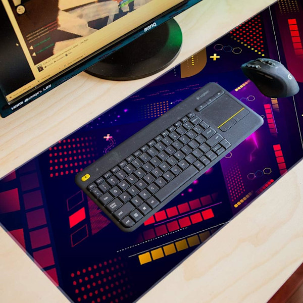 Synthwave Skrivbordsunderlägg, Stor Gaming Musmatta För Tangentbord Och Mus Med Bekväm Ytstruktur (90x40x0,3 cm)