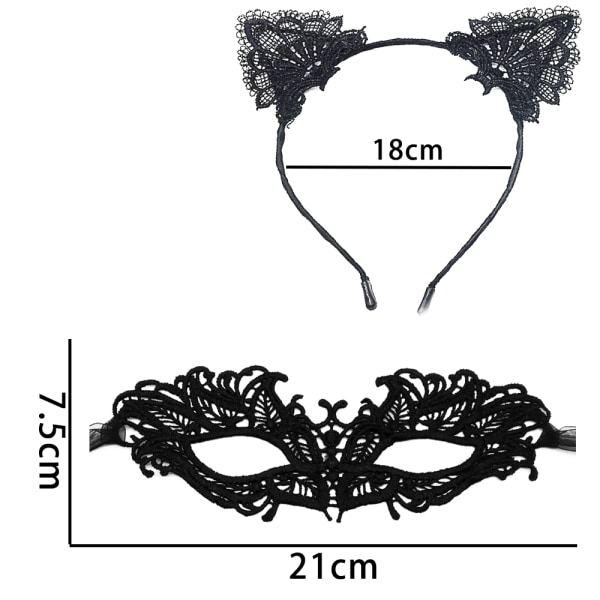 Mote Cat Ears Pannebånd Blonder Eye Mask Kostyme Par Søt
