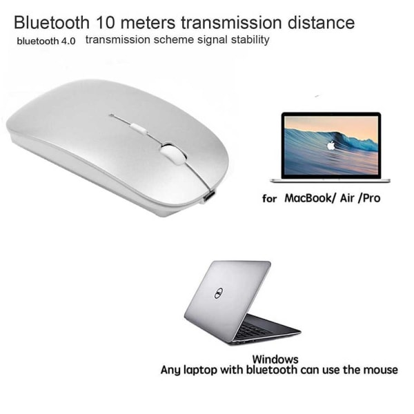 Oppladbar Bluetooth-mus for Mac Laptop, Sølv