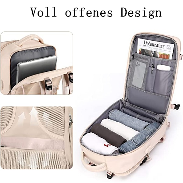 Reseryggsäck med USB-laddning, vadderad laptopväska för säker transport av din 14-tums laptop
