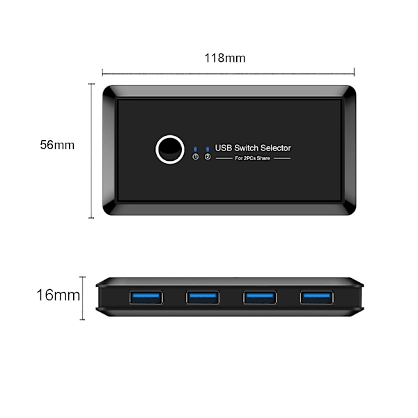 Plug and Play USB-switch, bred kompatibilitet 2 in 5 ut väljare för 4 enheter och ljud, SuperSpeed USB 3.0 dataöverföring, aluminiumskal erbjuder