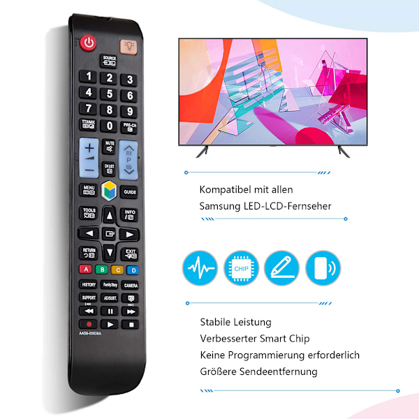 Samsung Smart TV Universell Fjärrkontroll, Robust Konstruktion i ABS-material för LCD LED TV, Långt Sändningsavstånd, Ingen Programmering Krävs, Snabb