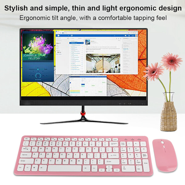 Trådlöst tangentbord och mus-set, Universell kompatibilitet, Automatisk energisparfunktion, Ergonomisk design för kontor och hemmabruk, Rosa
