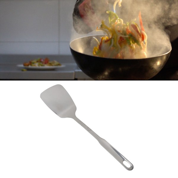 Matlagningssked Rostfri Slät 304 Rostfritt Stål Spatel Halksäker Handtag Matlagningssked för Hemkök Stål (Utan Hål)