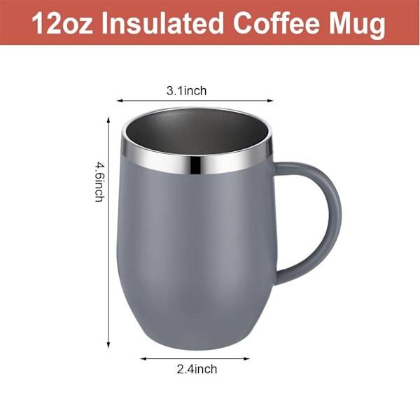 12oz Isolerad Kaffemugg med Handtag Rostfritt Stål Isolerad Kaffemugg Dubbelvägg Vakuum Resemugg Tumbler Kopp med Skjutbart Lock Resekaffe