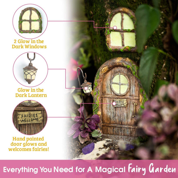 Fairy Gardenin ulkosisustustarvikkeita, joissa on bonuskeijulyhty