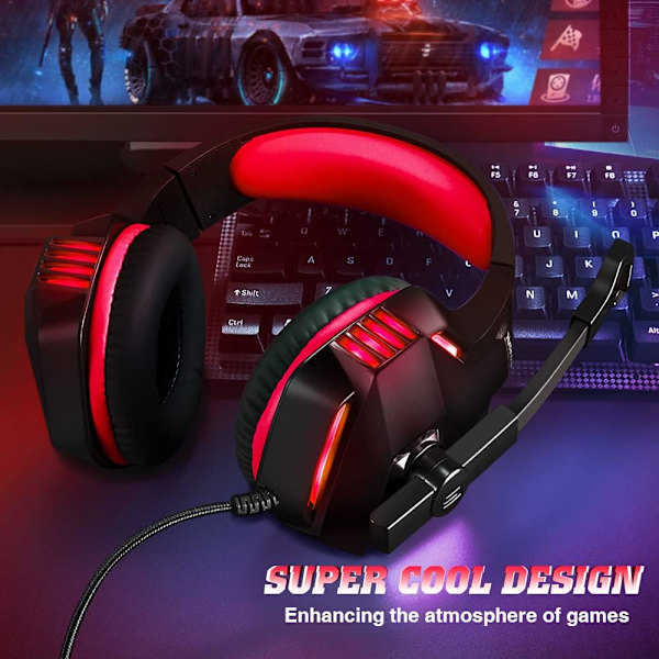 Professionellt Gaming Headset, Brusreducerande Mikrofon för PC PS4 PS5 Xbox One med Responsiva Ljuddrivrutiner, Mjuka Öronkuddar med Minnesskum för Multiplattform