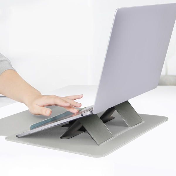 Kompakt självhäftande hopfällbart bärbart laptopstativ, ergonomisk design för förbättrad hållning för 13\" ~ 16\" laptops, justerbara vinklar med halkfritt gummi