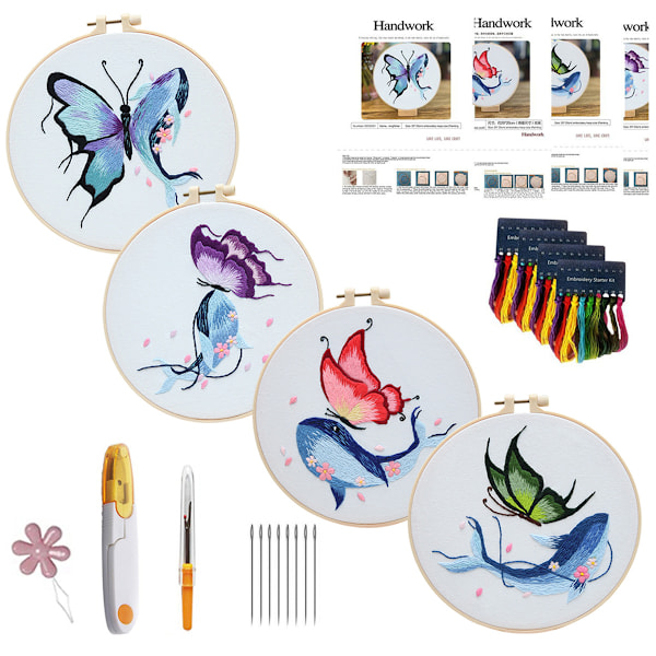 4 Sets Embroidery Kit for Beginners Adults, Beginner Embroidery Kit for Adults, Floral Embroidery kit,Embroidery Kit for Beginners