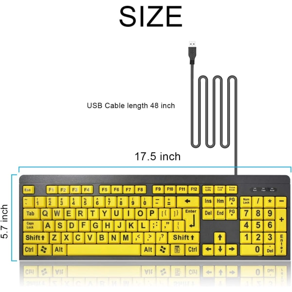 Stor font for synshemmede datamaskintastatur gul+svart