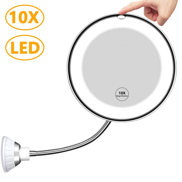 Fleksibel 10x forstørrelse LED-belyst speilbelysning