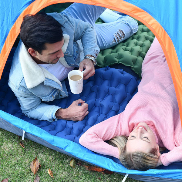Ultralet liggeunderlag med indbygget pude, oppustelig camping