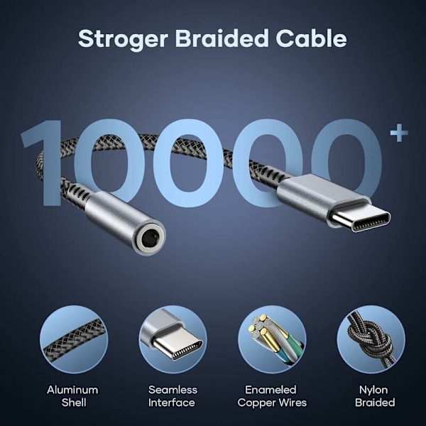 Släpp loss din musik: USB C till 3,5 mm adapter, slitstark och trasselfri flätad kabel säkerställer lång livslängd, multifunktionell dongel för samtal och kontroll, för