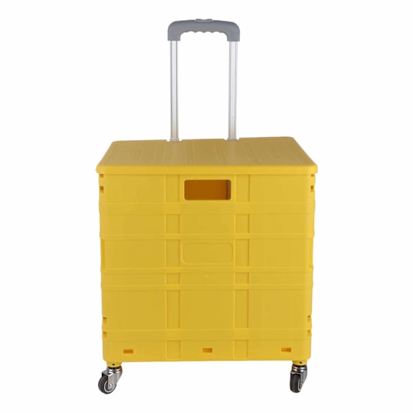 Foldbar Utility Cart med 4 Stille Bremser, Universelle Hjul, Sammenleggbar Håndvogn, Rullende Foldbar Utility Kasse med Deksel, Gul, Store Hjul