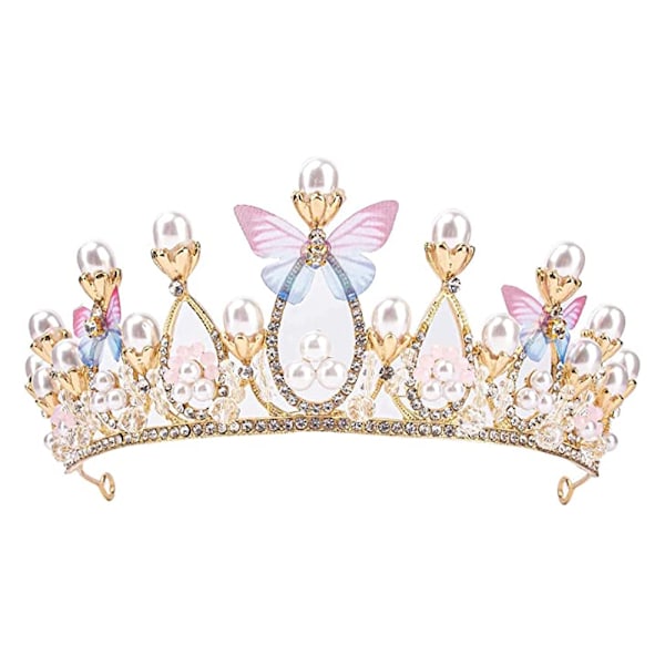 Födelsedagskrona för flickor med runda hål för band, scenframträdande-tiara med kristallprinsess-tiaror, glittrande strass för speciella tillfällen
