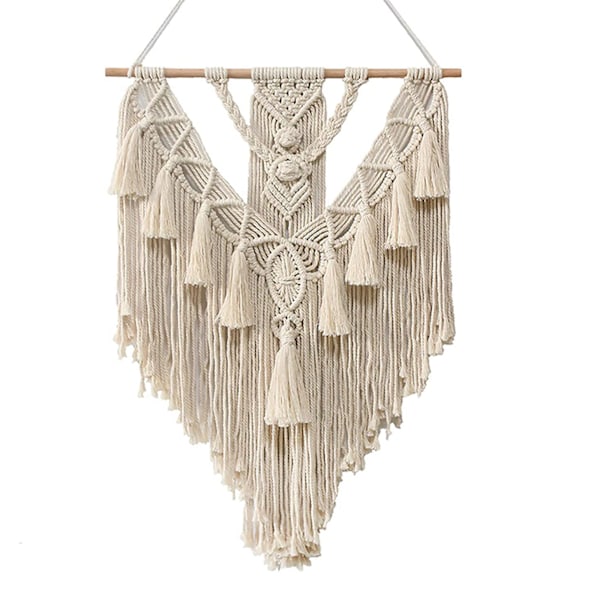 Bohemisk konst med geometrisk vävd gobeläng för västerländsk rumsinredningsgåva, handgjort hantverksornament med ren bomullstråd, Macrame Boho väggbonad