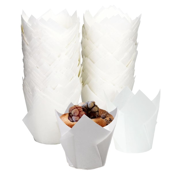 200 st Tulip Cupcake Liners för Bakning Cups Tulip Muffin Liners, Cupcake Wrapper White