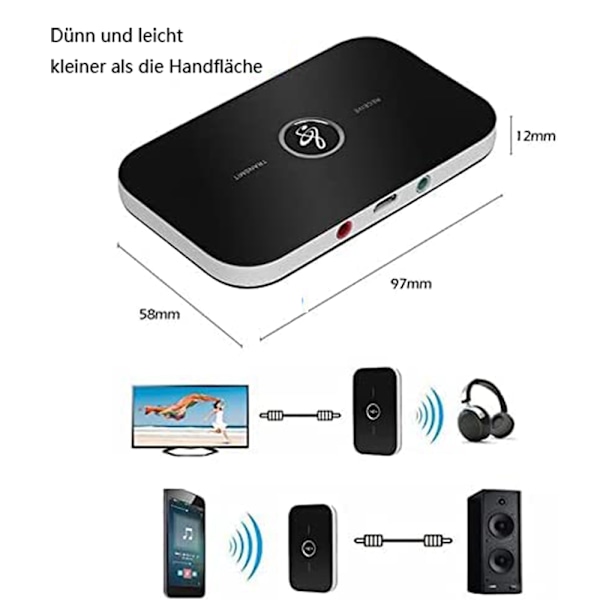 Innovativ 2-i-1 Bluetooth-sändare och mottagare, parkoppla 2 enheter samtidigt och strömma HiFi-stereoljud utan ansträngning, stabil