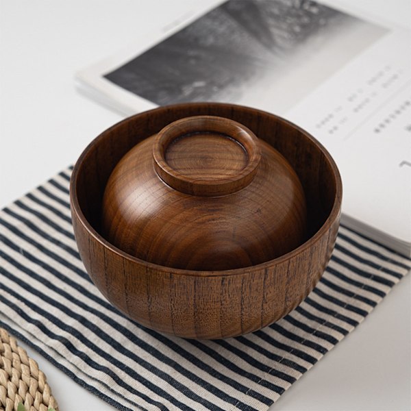 Sur Jujube Trä Gammal Lack Hushållsskål Japansk Stil Trä Soppa Ris Skål Trä Servis för Barn Vuxna Stor 11x6.5cm