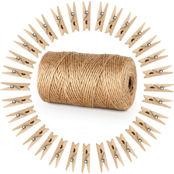 Garden cord with 100 clothespins wood 3.5cm craft cord