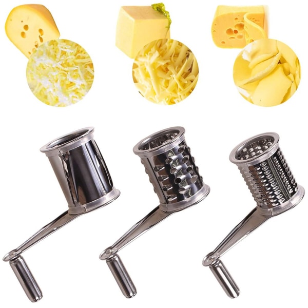 Rotary Cheese Grater - Vegetable Cheese Cutter Slicer Shredder with 3 Interchanging Rotary Ultra Sharp Cylinders Stainless Steel Drums & Slicer