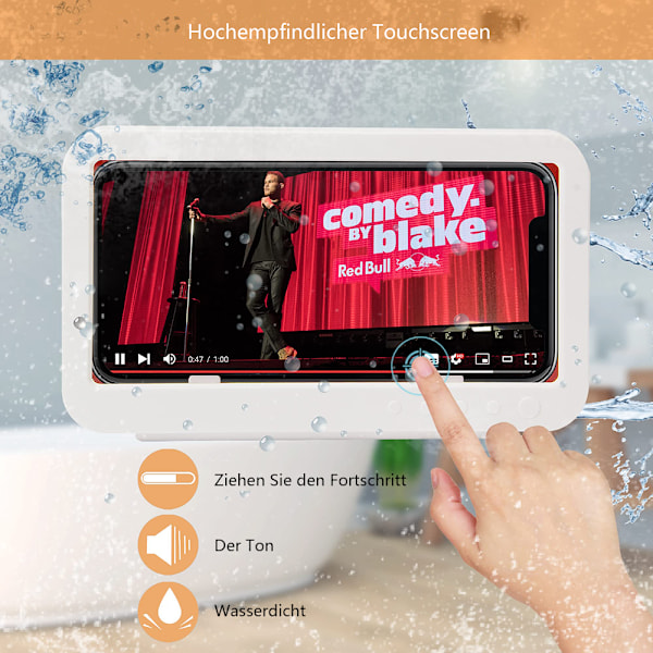 Känslig HD Touch Screen Dusch Telefonhållare, Vattentätt Fodral med Enkel Installation, Kompatibel med Enheter under 7\", för Badrum Badkar