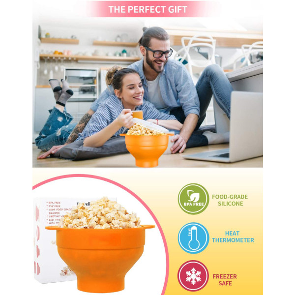 Popcorn Popper, Mikrobølgesikker, Silikone Popcorn Make, Orange