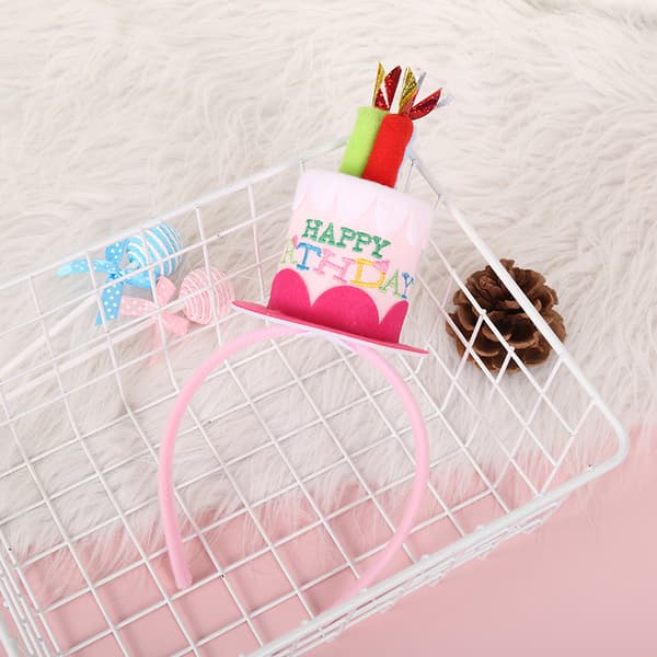 Gratulerer med dagen-hodeband, tiara med minihatt for bursdag, kake