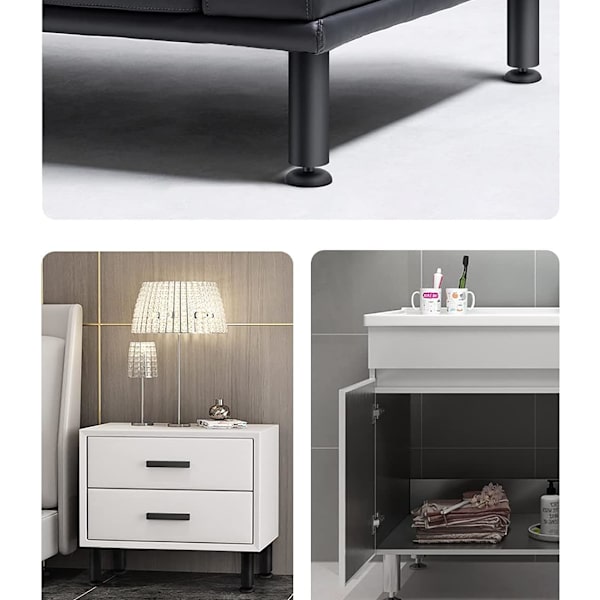 (Sort) 8m, 2 stk. Møbelben i rustfrit stål til kontor, sofa, bord